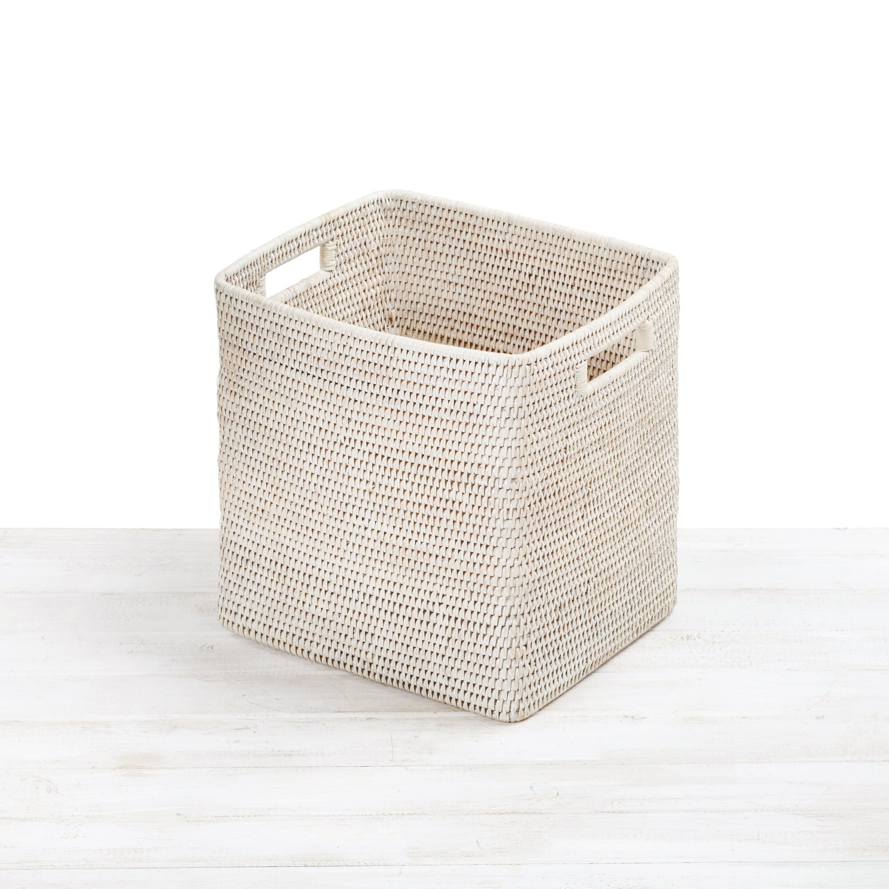 Rattan Tall Rectangular Storage Basket with Insert Handles