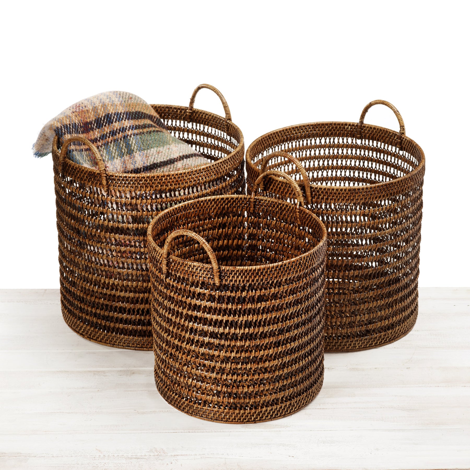 Rattan Open Weave Storage Basket with Rounded Handles