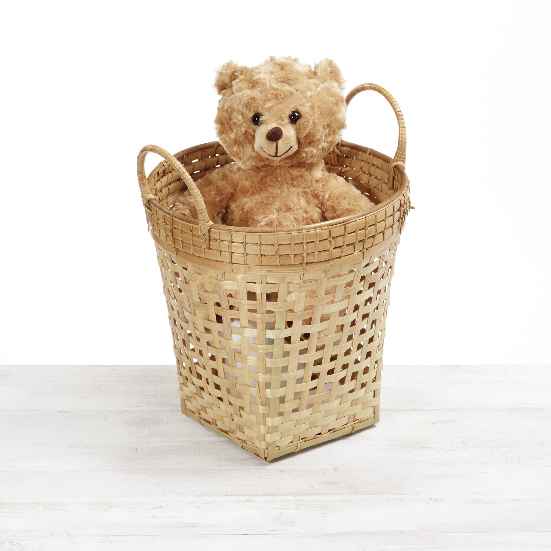 Bamboo Towel Drop Basket with Rattan Handle