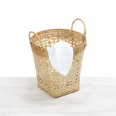 Bamboo Towel Drop Basket with Rattan Handle