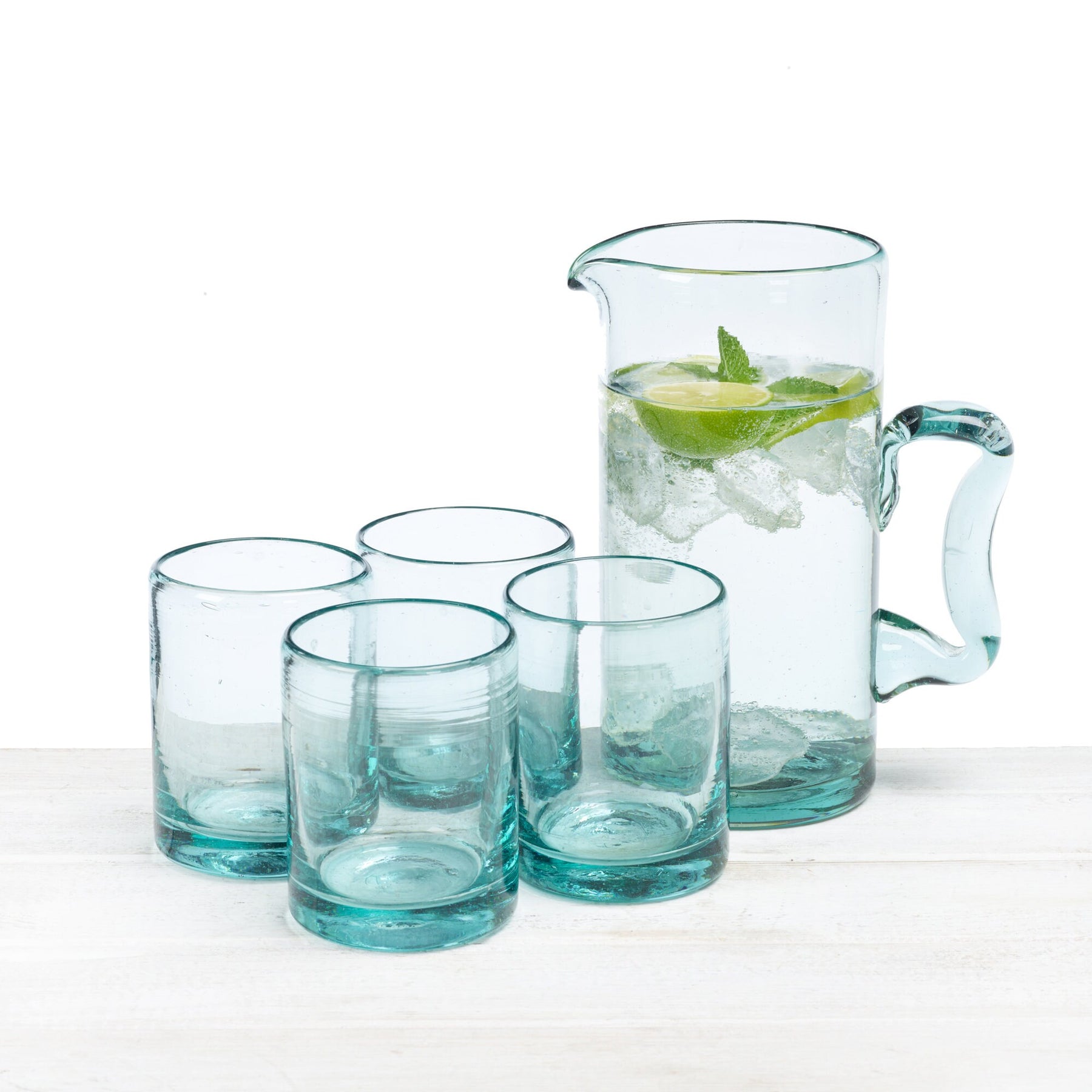 Recycled and Hand Blown Short Tumbler Glass (Clear)