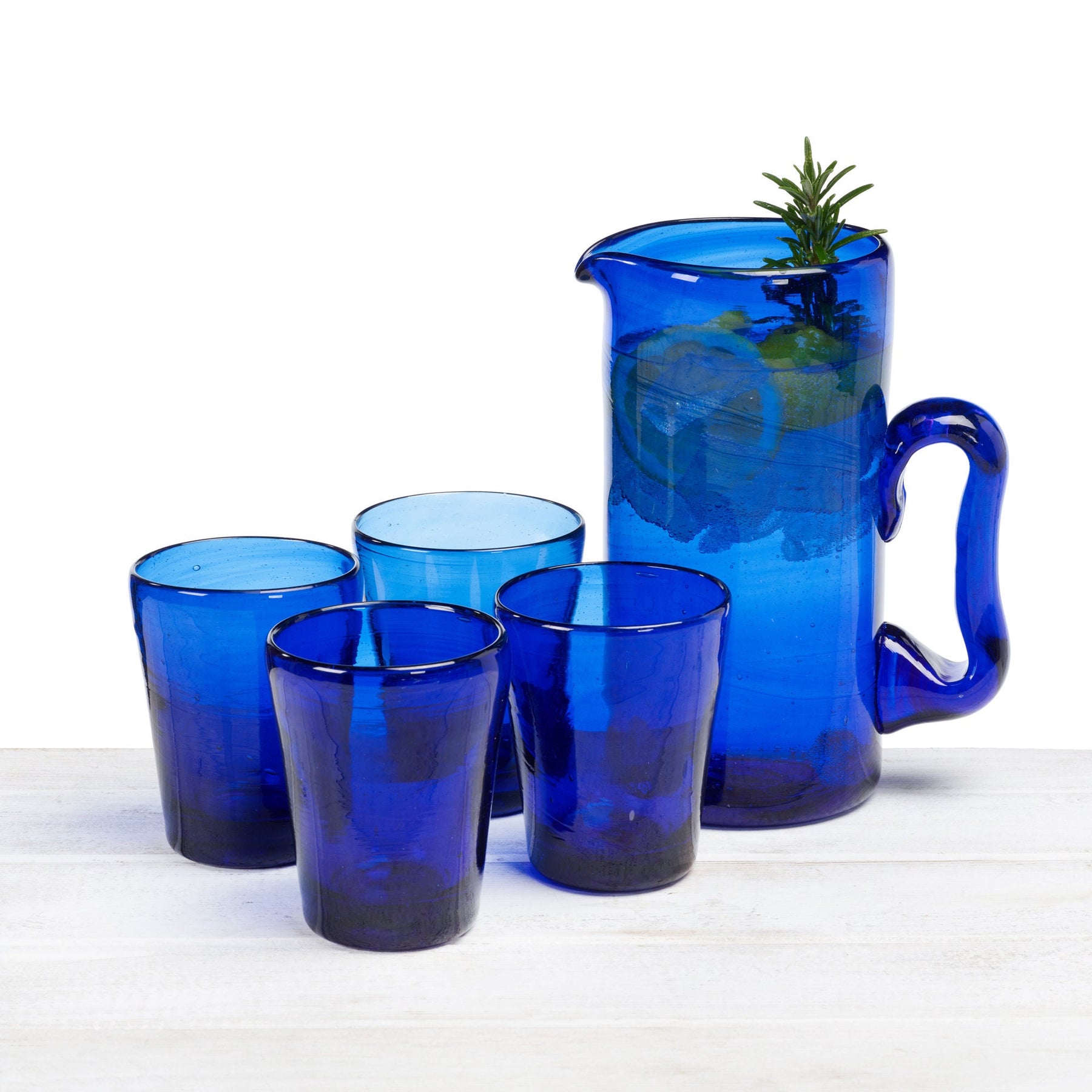 Recycled and Hand Blown Classic V Shape Tumbler Glass (Cobalt Blue)