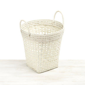 Bamboo Towel Drop Basket with Rattan Handle