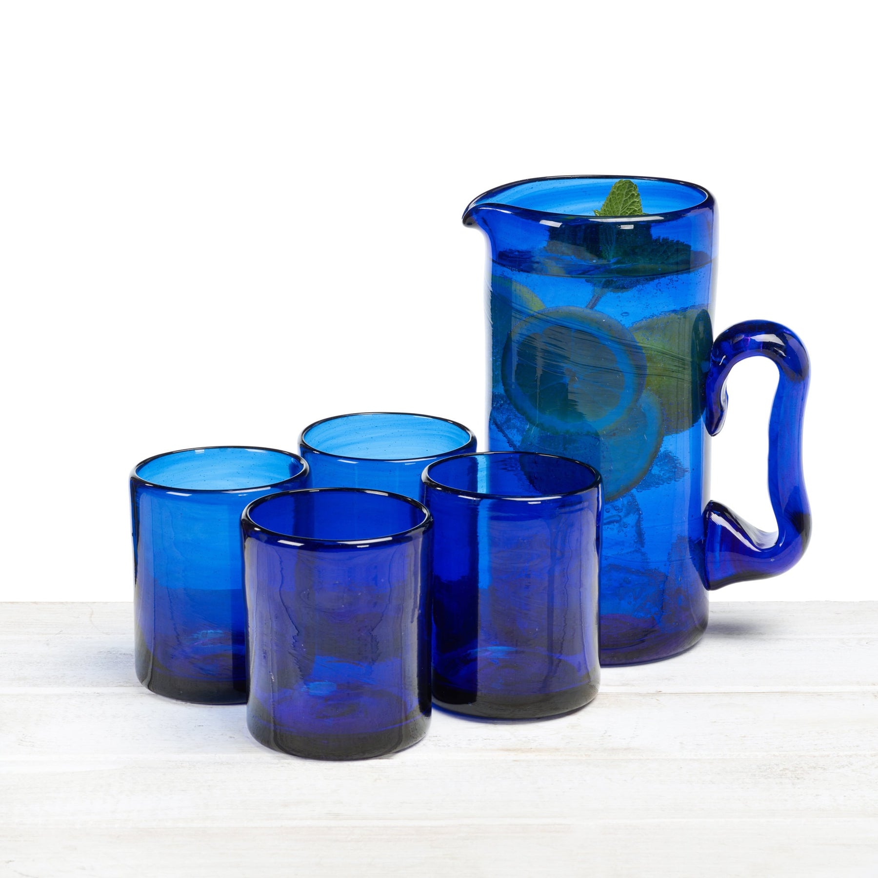 Recycled Hand Blown Short Tumbler Glass (Cobalt Blue)