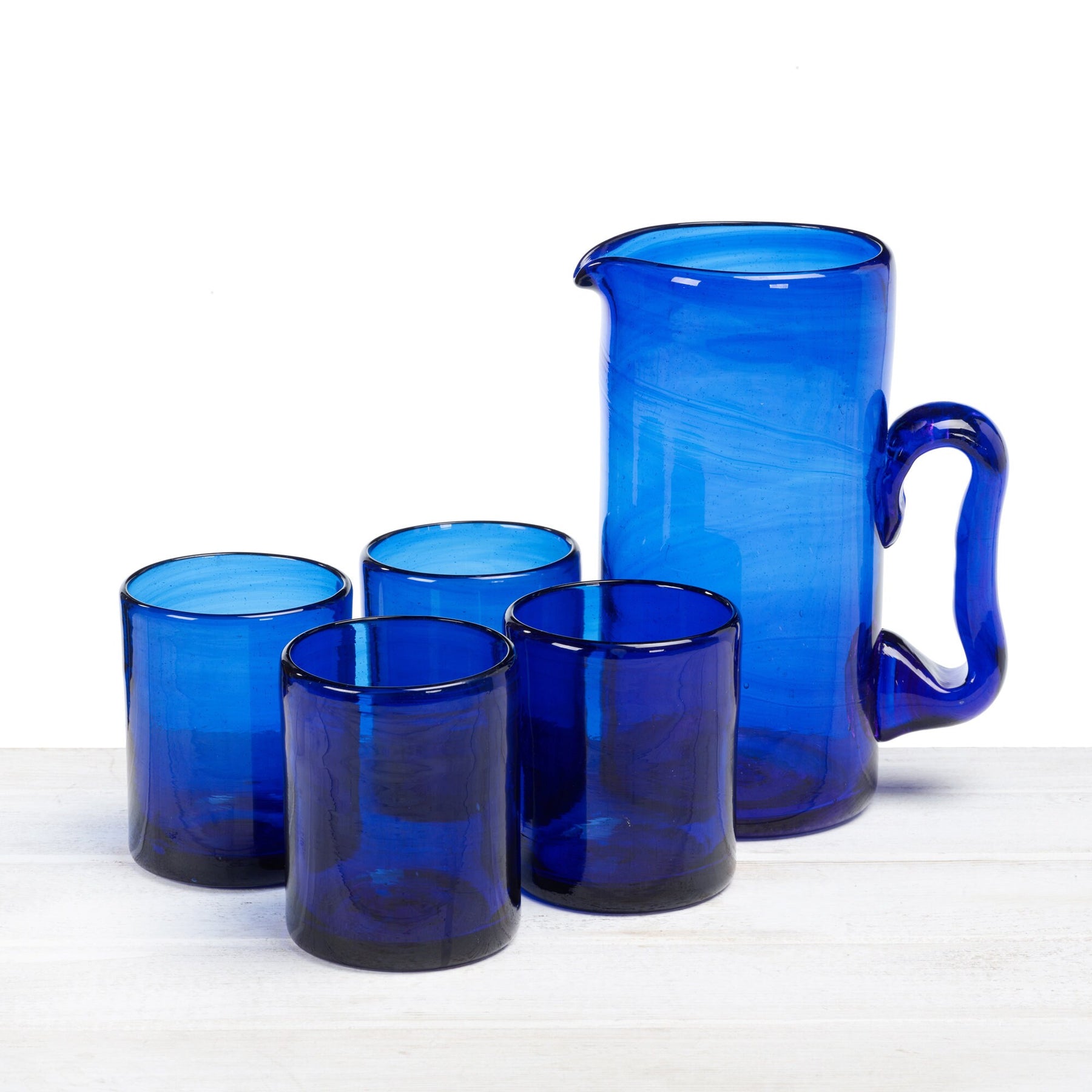 Recycled Hand Blown Short Tumbler Glass (Cobalt Blue)