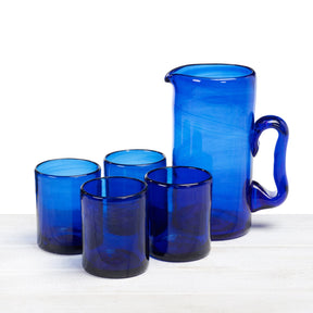 Recycled Hand Blown Short Tumbler Glass (Cobalt Blue)