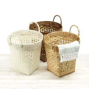 Bamboo Towel Drop Basket with Rattan Handle