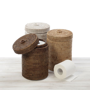 Rattan Small Toilet Roll Holder With Ring Lid