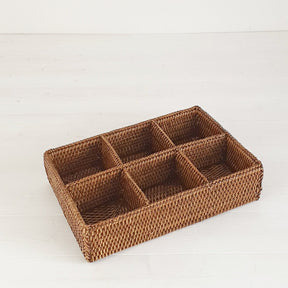 Rattan Six Compartment Organiser Tray