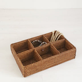 Rattan Six Compartment Organiser Tray