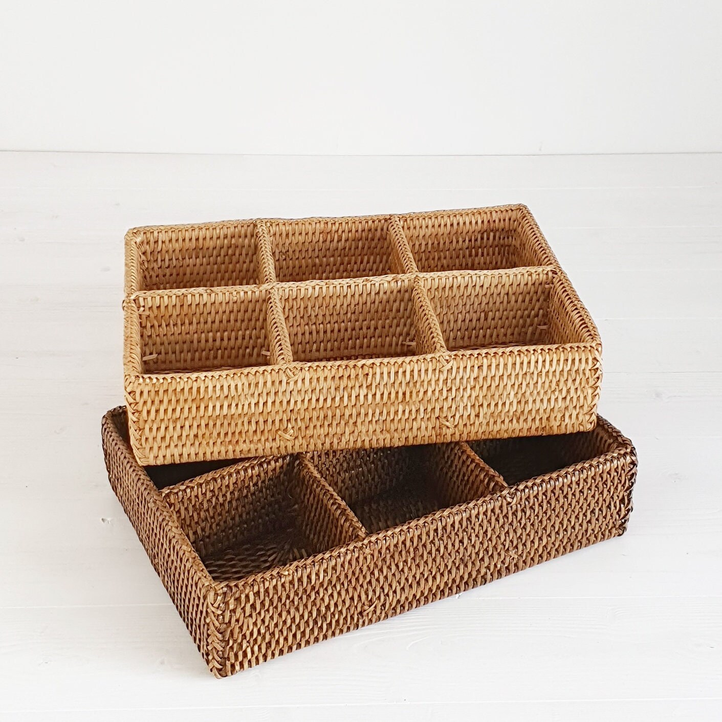 Rattan Six Compartment Organiser Tray